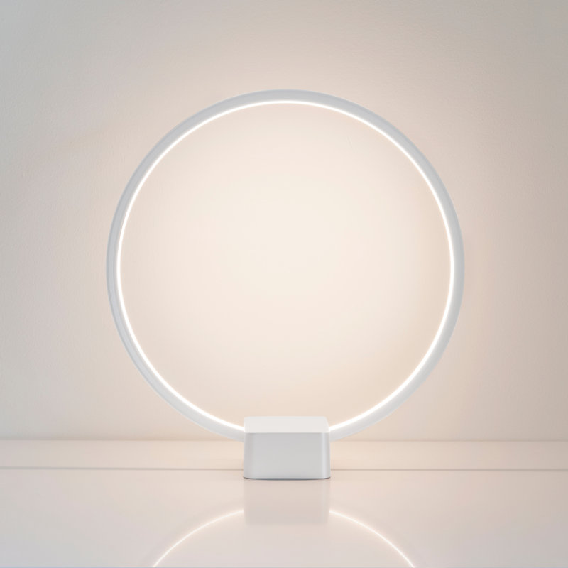 Circle 15 in. Modern Integrated LED Table Lamp with 3-Way Dimming and USB Charging Port, White Finish, White