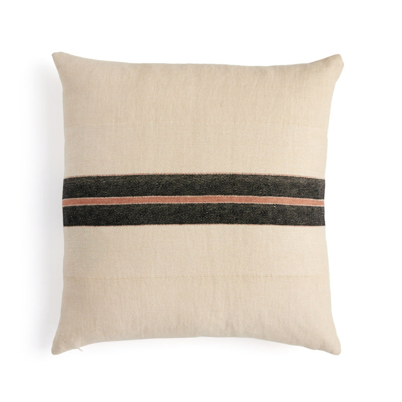 Beige and Black Linen Square Throw Pillow