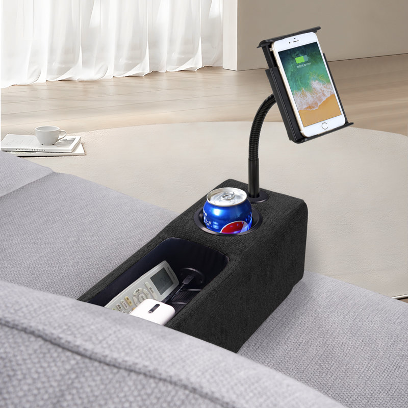 Smart Armrest 6" Wide Adjustable Sofa Armrest with LED Light and Wireless Charge Stand Seamlessly Fit Sectional Sofas, Black