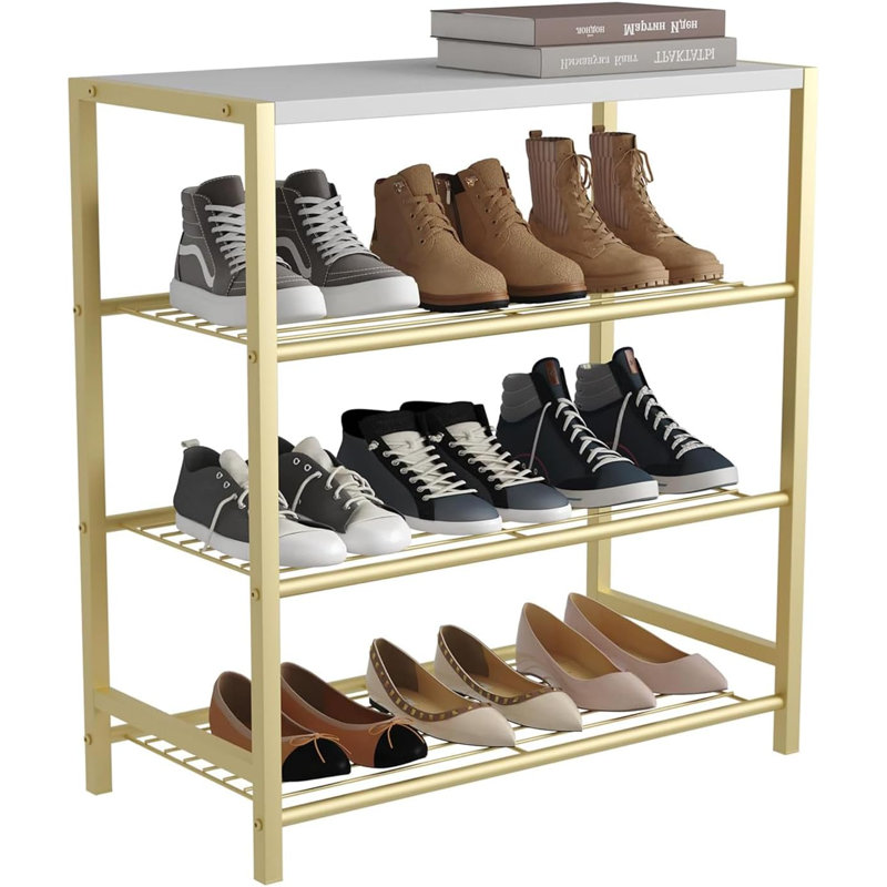 9 Pair Shoe Rack, Gold