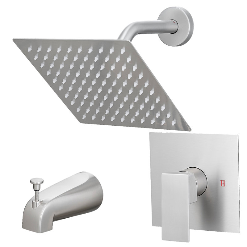 Bathtub Shower Faucet Set,Tub Spout And Square Shower Head, Valve Included, Brushed Nickel