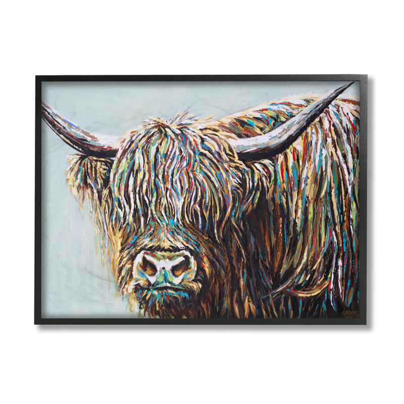«Whimsical Rainbow Hair Woolly Highland Bétail» par Carolee Vitaletti - impression sur toile, H 16 po x l 20 po