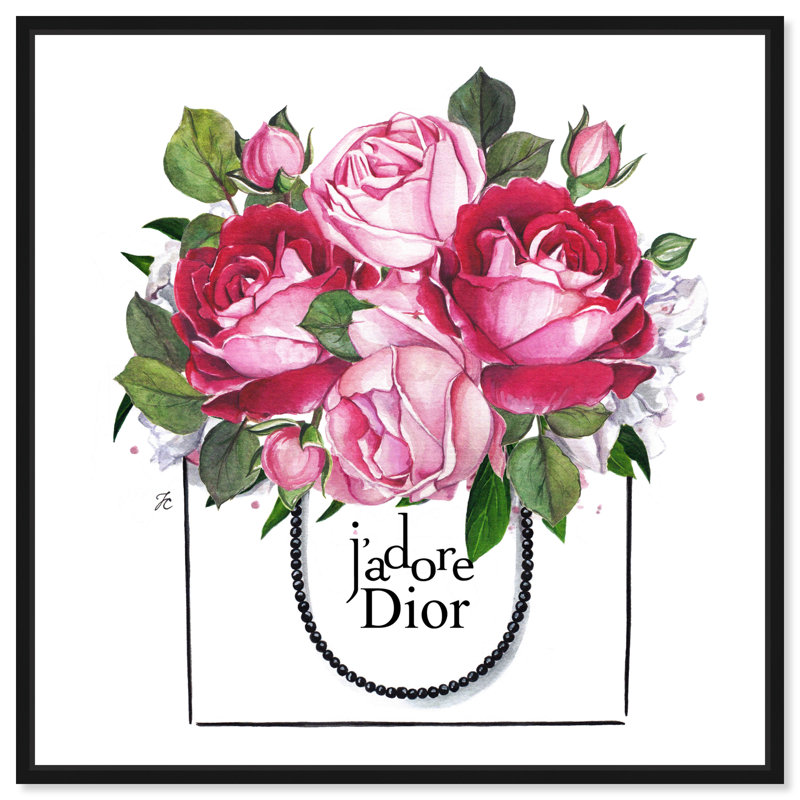 «Floral and Botanical Doll Memories Peony Florals», reproduction d'art sur toile, Toile avec cadre noir