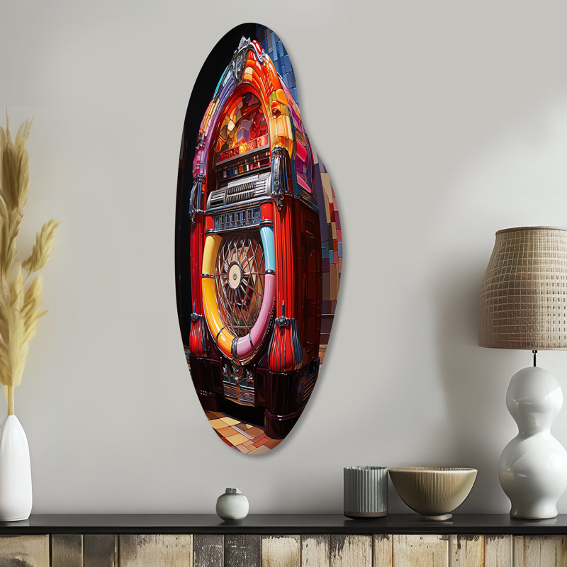 Jukeboxes Nostalgic Melody II - art mural en métal incurvé, reproduction murale asymétrique, H 38 po x l 15 po