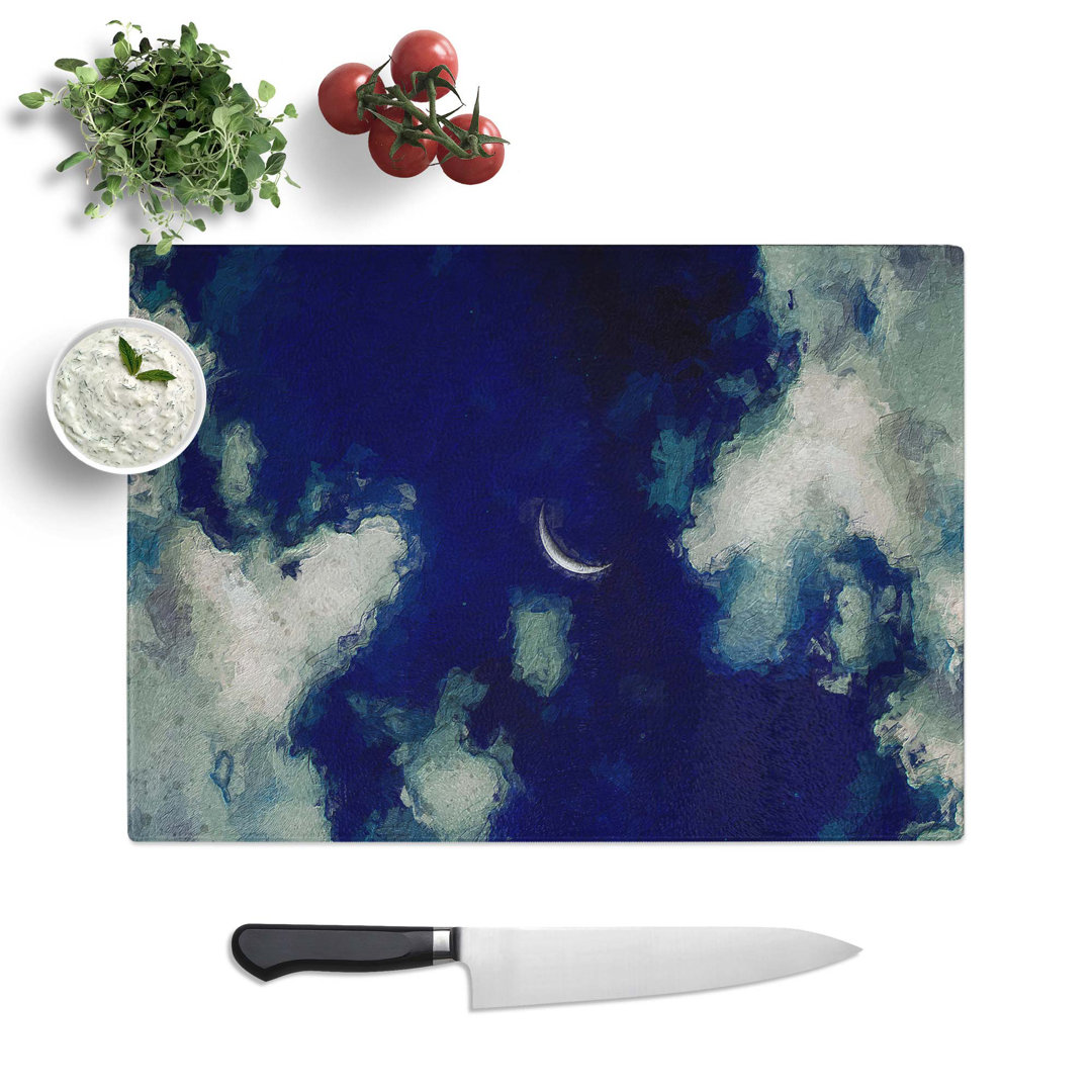 Tempered Glass Crescent Moon Through the Clouds Chopping Board