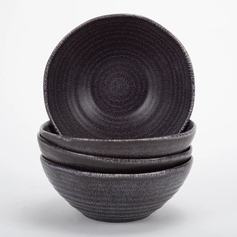 Ensemble de bols côtelés 4 pièces gris anthracite, Noir