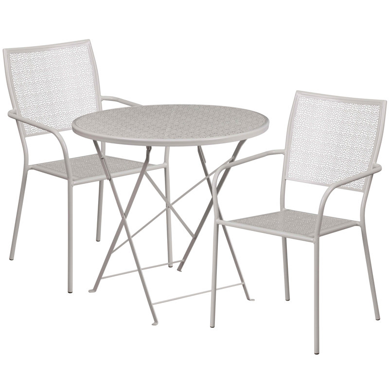 Ensemble de table de patio pliant intérieur / extérieur 30 po avec 2 chaises carrées Donley, Gris clair