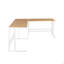 Bureau en forme de «L» en métal blanc et bambou à grain de bois naturel Roman