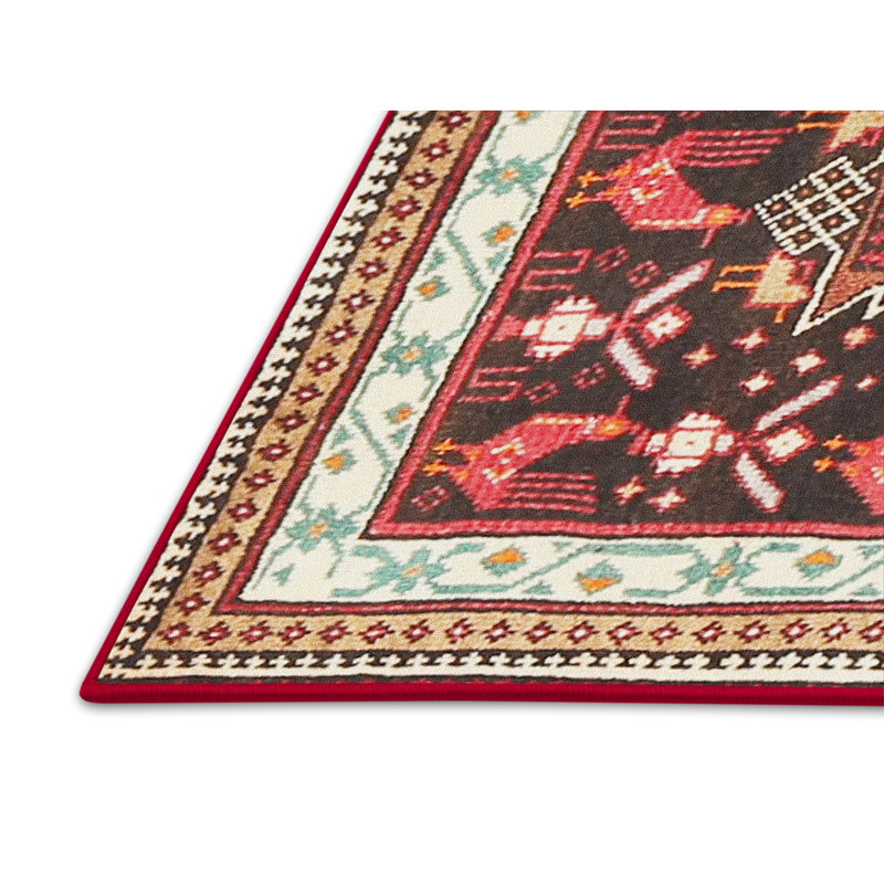 Tapis rouge/brun/beige traditionnel Garonzik, Rectangle 2 pi x 5 pi