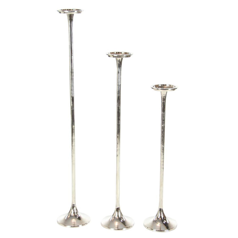 Ensemble de 3 porte-bougies en aluminium 3 pièces, 27 po, 32 po, H 40 po, argent