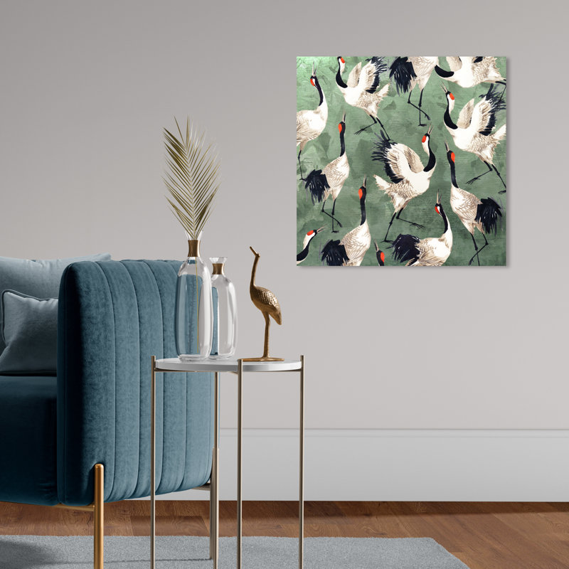 «Animals Grazing Cranes Birds», impression sur toile, H 20 po x l 20 po, Toile tendue, Sans cadre
