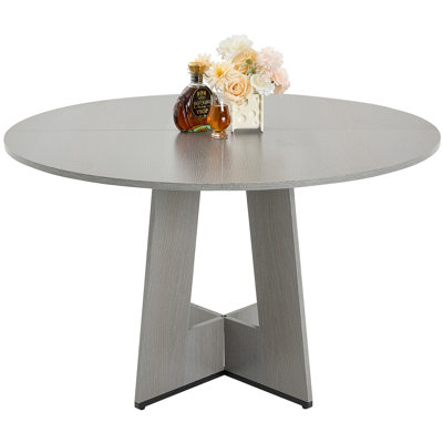 47 in Round Dining Table Wood Kitchen Table for 2-4 Person Grey (Only Table) by Ebern Designs