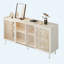 Buffet Mid-Century avec 2 portes coulissantes, sculpture et tablettes de rangement