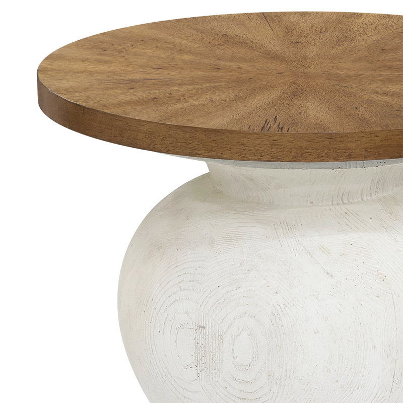 18" Round White and Brown Wood Urn Accent Table