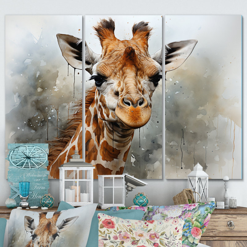 " Giraffe Elegant Portrait " 3 - Pieces, 32" H x 48" W