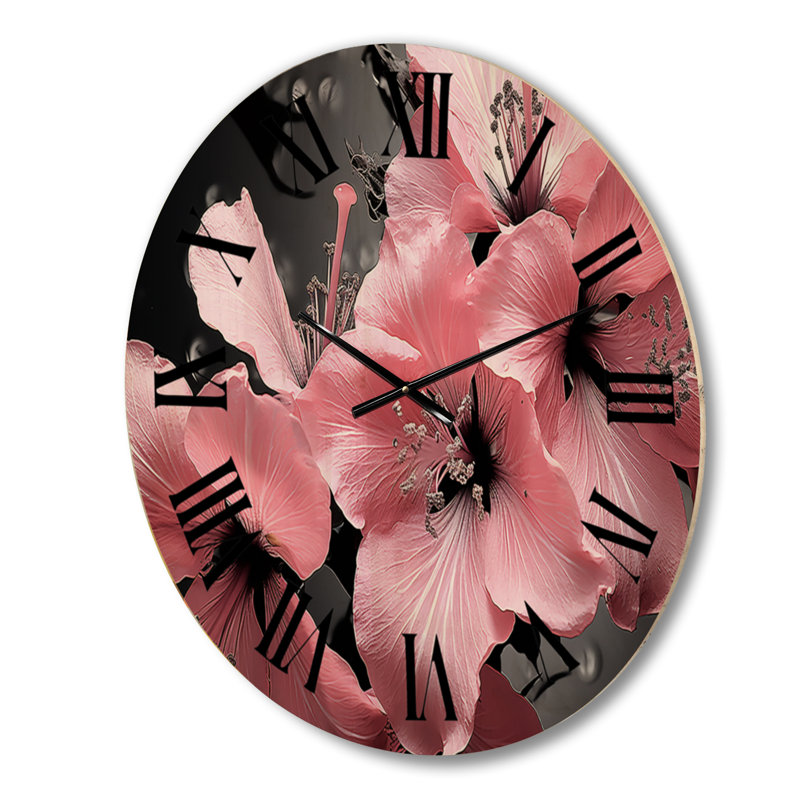 Horloge murale surdimensionnée en bois rose avec symphonie botanique rose, Petit