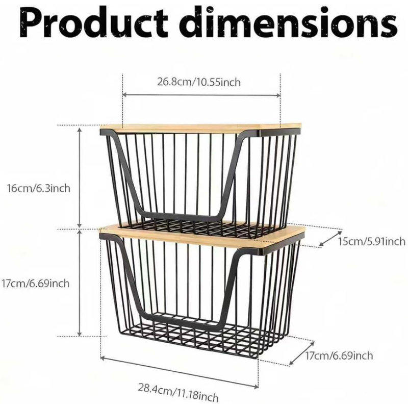 2 Pack Stackable Potato Storage Bins - Large Wire Pantry Organizers, Fruit & Vegetable Storage Baskets for Kitchen/Pantry