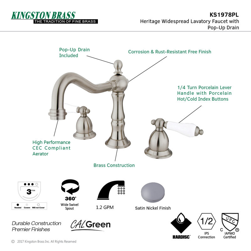 Heritage 8-Inch Polished Chrome Widespread Bathroom Faucet
