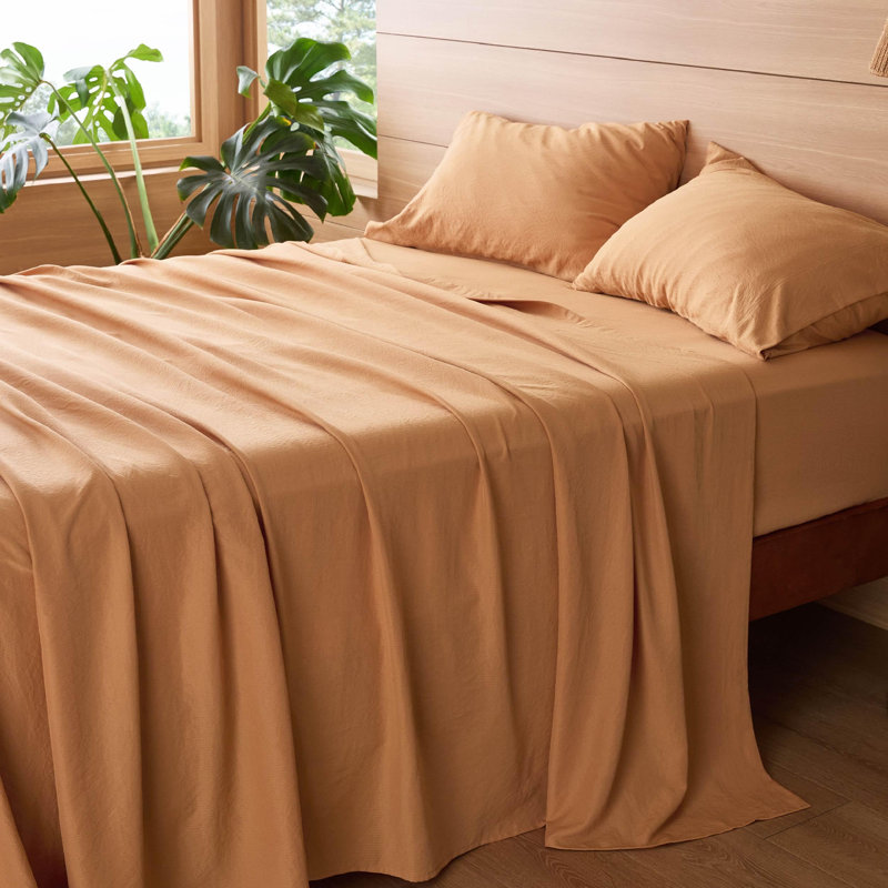 Draps de flanelle Holiday Vibe for Your Home, Ensemble de drap grand avec un drap-housse et deux, Orange brûlé