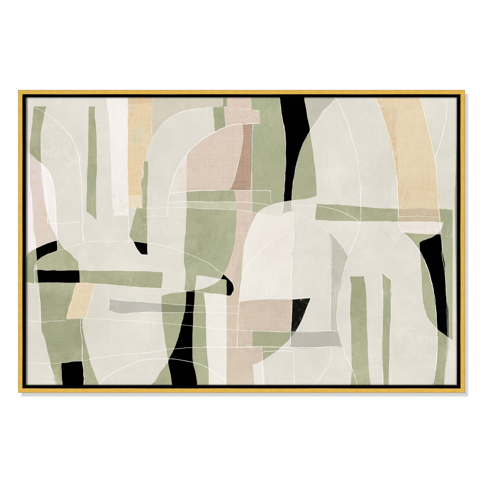 Sunny Barcelona - Floater Frame Canvas, 37.5" W x 25.5" H, Gold