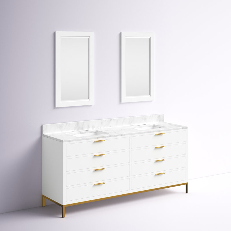 Bristol 72" Carrara White Marble Countertop Bath Vanity with Mirror, Pure White