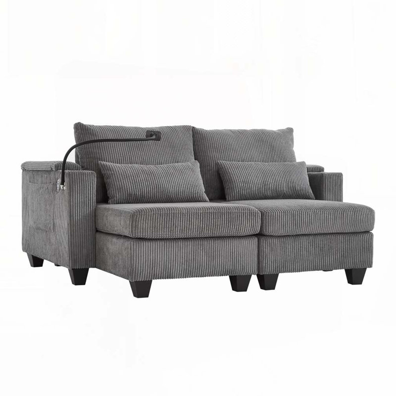 Canapé-lit convertible en Corduroy avec ports USB et deux porte-gobelets, Gris