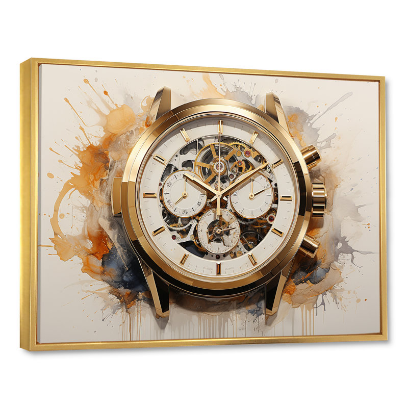 Minimalisme montre de luxe II sur toile, H 16 po x l 32 po x P 1 po, Cadre flottant doré