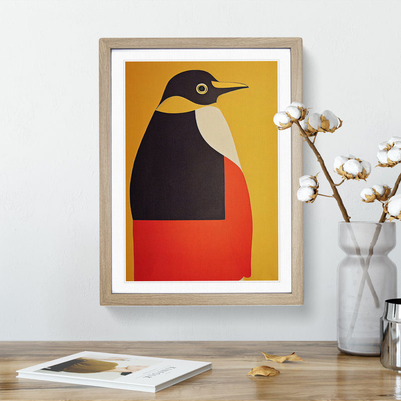 Modern Abstract Penguin No.2 - Framed Print, 34cm H x 25cm W x 2cm D, Oak