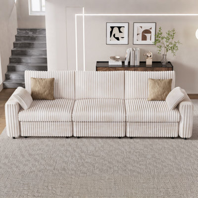 3 Seat Modular Sectional Sofa, Corduroy Couch, Oversized Seat Cushion, Modular Design For Flexible Combinations, No-Tool Assembly, Includes 2 Throw Pillows