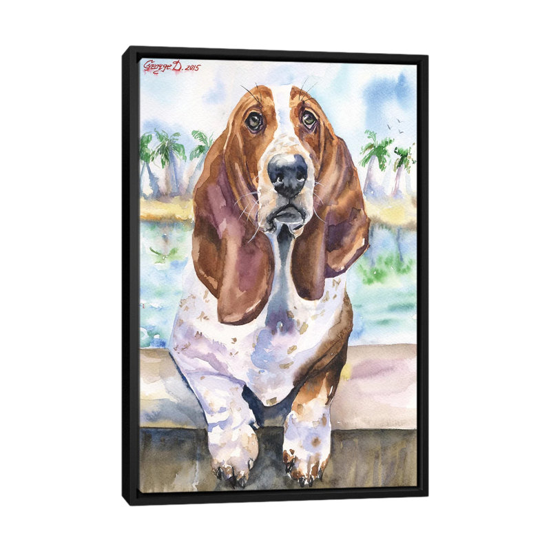 « basset iv », impression sur toile, H 26 po x l 18 po x P 1,5 po, Toile avec cadre noir, Pas de tapis