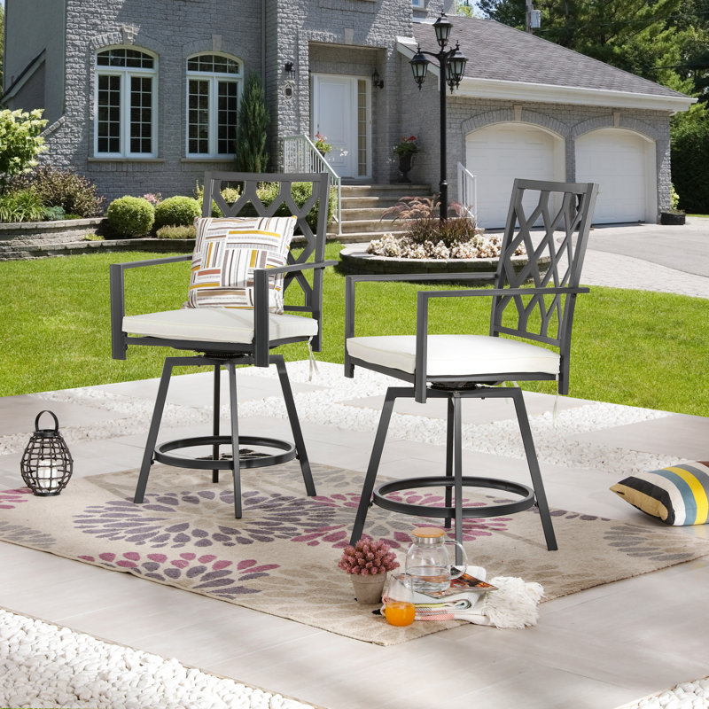 Powder Coated Steel Outdoor 23.4'' Counter Stool with Cushion