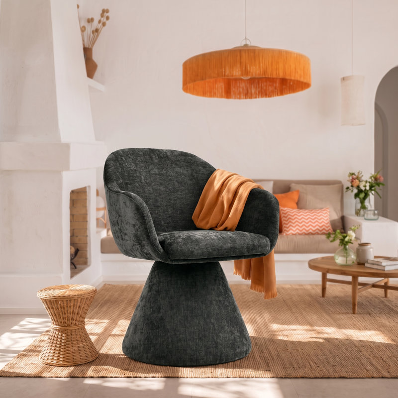 Chaise de salle à manger pivotante à 360 degrés avec pied conique, fauteuil d'appoint rembourré de forme cylindrique avec dossier en S