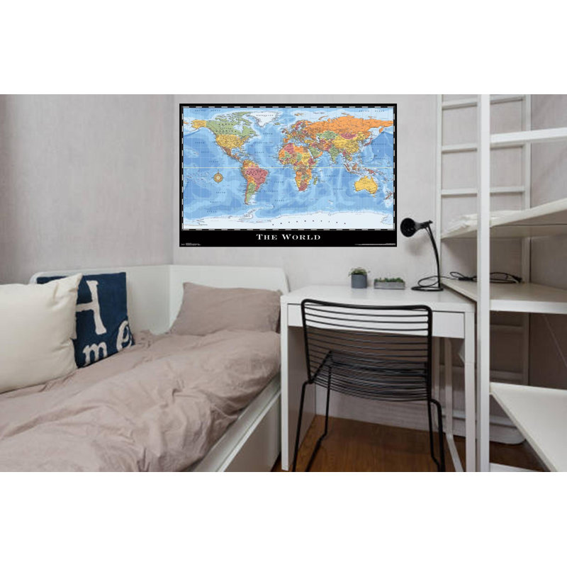 Carte du monde - Impression sur papier, Toile tendue, H 22,25 po x l 34 po x P 0,05 po