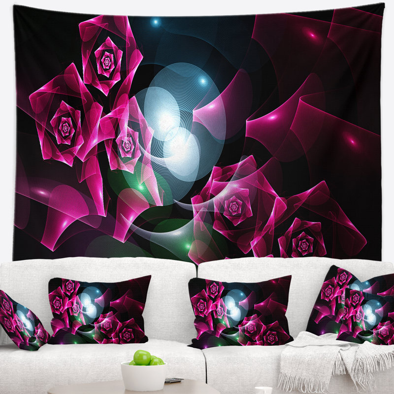 Bouquet rose abstrait d’un magnifique tapisserie roses, H 68 po x l 80 po