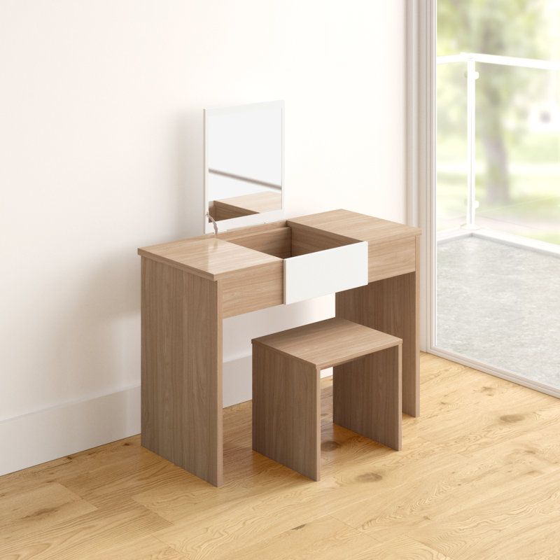 Harlow Dressing Table with Mirror, Oak / White