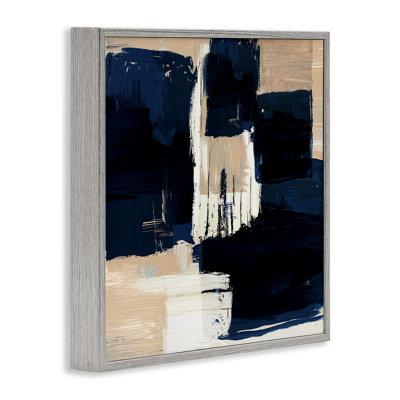 «Restless Blue & Tan Shapes», art de la giclée encadrée par Susan Jill