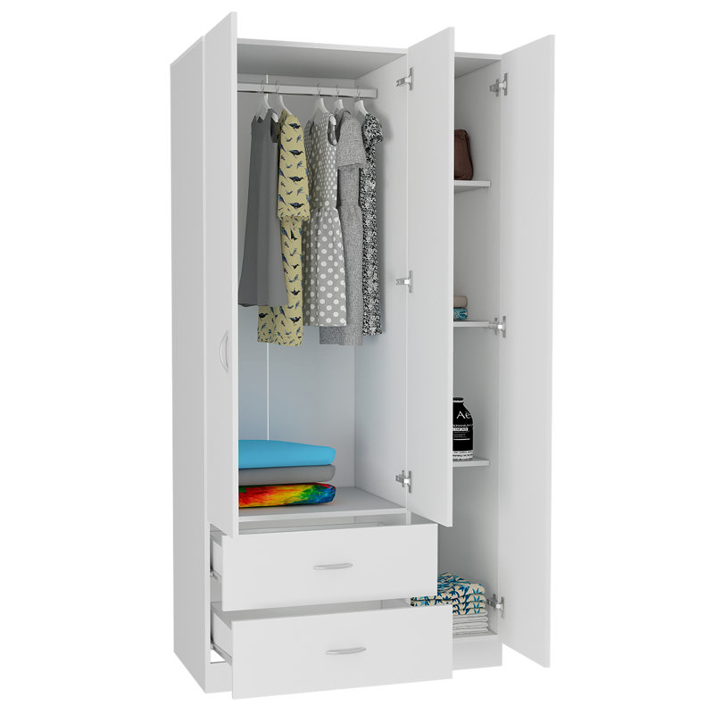 Armoire trois portes Clark, chambre, Blanc
