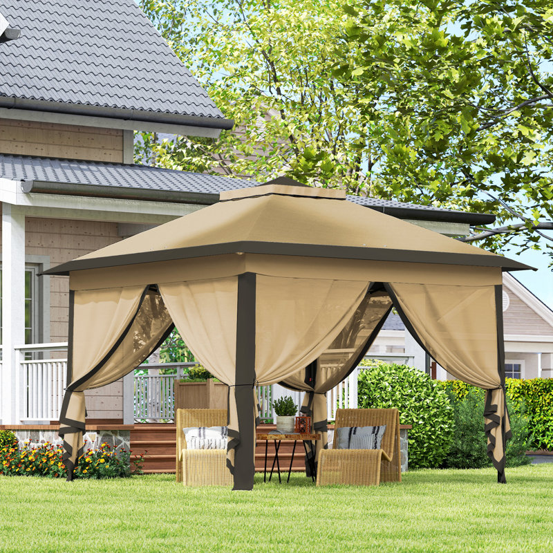 Atzhiry 3.3 x 3.3m Pop Up Gazebo with Double Roof, Beige