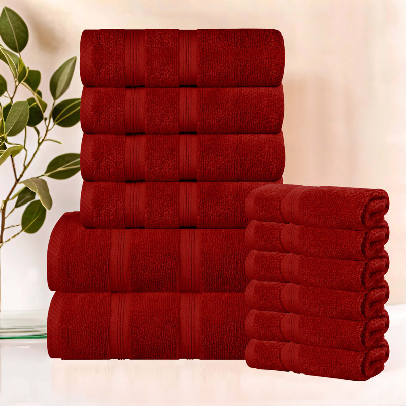 Smart Dry Zero Twist Cotton Medium Weight 12 Piece Assorted Towel Set by , Crimson