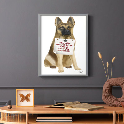 «Love and German Shepherd», reproduction encadrée - bois massif