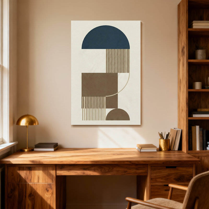 Abstrait formes géométriques abstraites dans des tons de terre et bleu marine, H 48 po x l 32 po