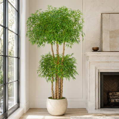 8 FT Artificial Bamboo Tree with Heavy‑Duty Black Nursery Pot, Realistic Multi‑Trunk Tall Faux Bamboo Plant, Indoor & Outdoor Tropical Greenery for Living Room, Entryway, Patio Yard Decor