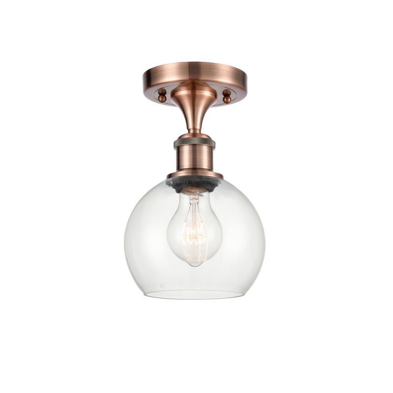 Plafonnier semi-encastré 1 lumière Cindi, H 9,88 po x l 6 po x P 6 po, Transparent, Cuivre antique
