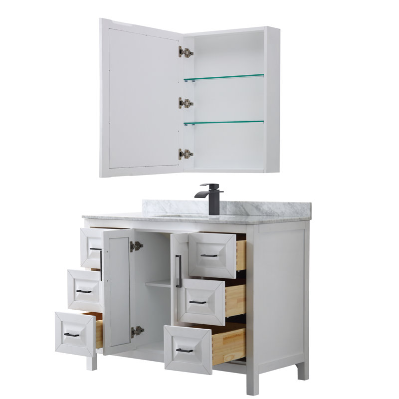 Daria 48'' W Single Vanity, Matte Black, White Cultured Marble, White