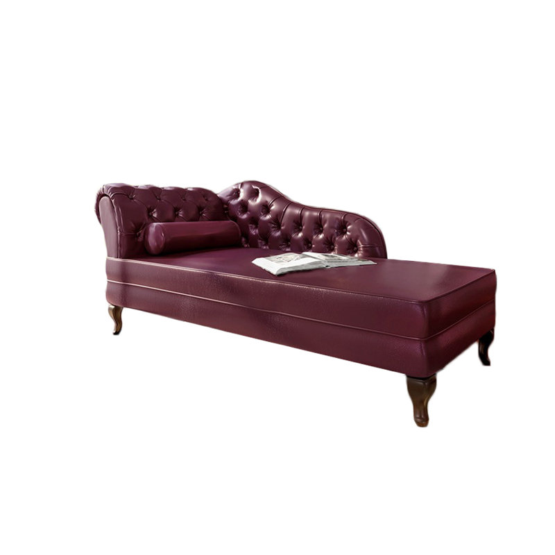 Chaise longue classique rembourrée en similicuir, Brun noyer, Accoudoir à gauche (vu de face), Rouge riche