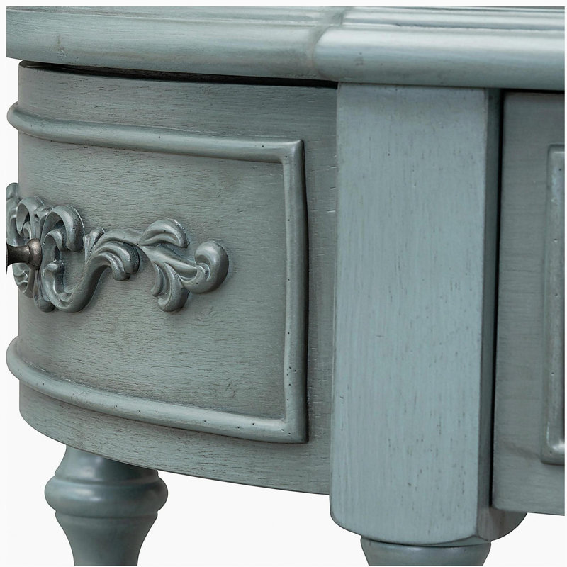 Canapé console 52 po moderne et contemporain avec table courbée pour hall d'entrée avec 4 tiroirs et 1 tablette, Bleu antique