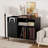Record Player Stand with Flip-Top & Power Strip, Vinyl Storage Cabinet with 2 Drawers and Dustproof Cubbies, Black Media Console with Built-in Cable Management for Living Room and Study