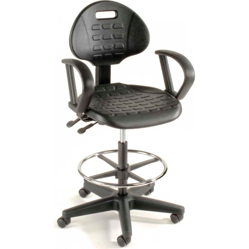 Backed Adjustable Height Ergonomic Lab Stool with Footring Wheels