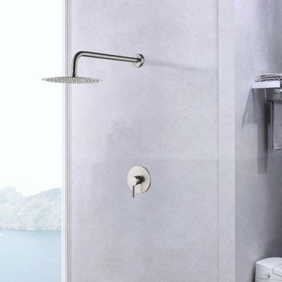 Brushed Nickel Wall Mounted Shower Faucet With Valve - Brass Assembly Robust Composition