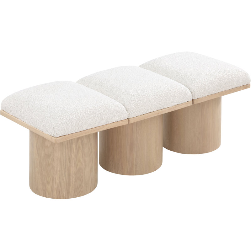 Banc rembourré Husnan, H 17,5 po x l 54 po x P 15,5 po, Naturel, Tissu crème bouclé